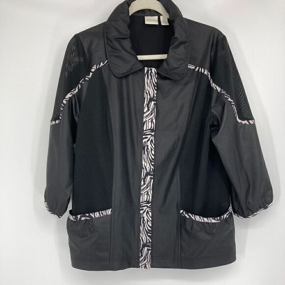 Zenergy by Chico’s Black Neema Zebra Print Trim Mesh Jacket Size 2-L Like New - Picture 1 of 8